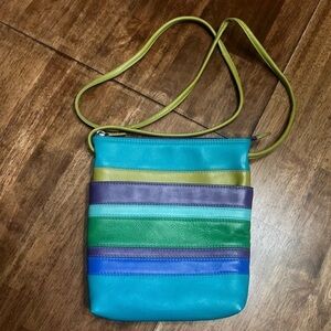 Leather Cross Body Shoulder Bag by ILI New York Colorful Stripes